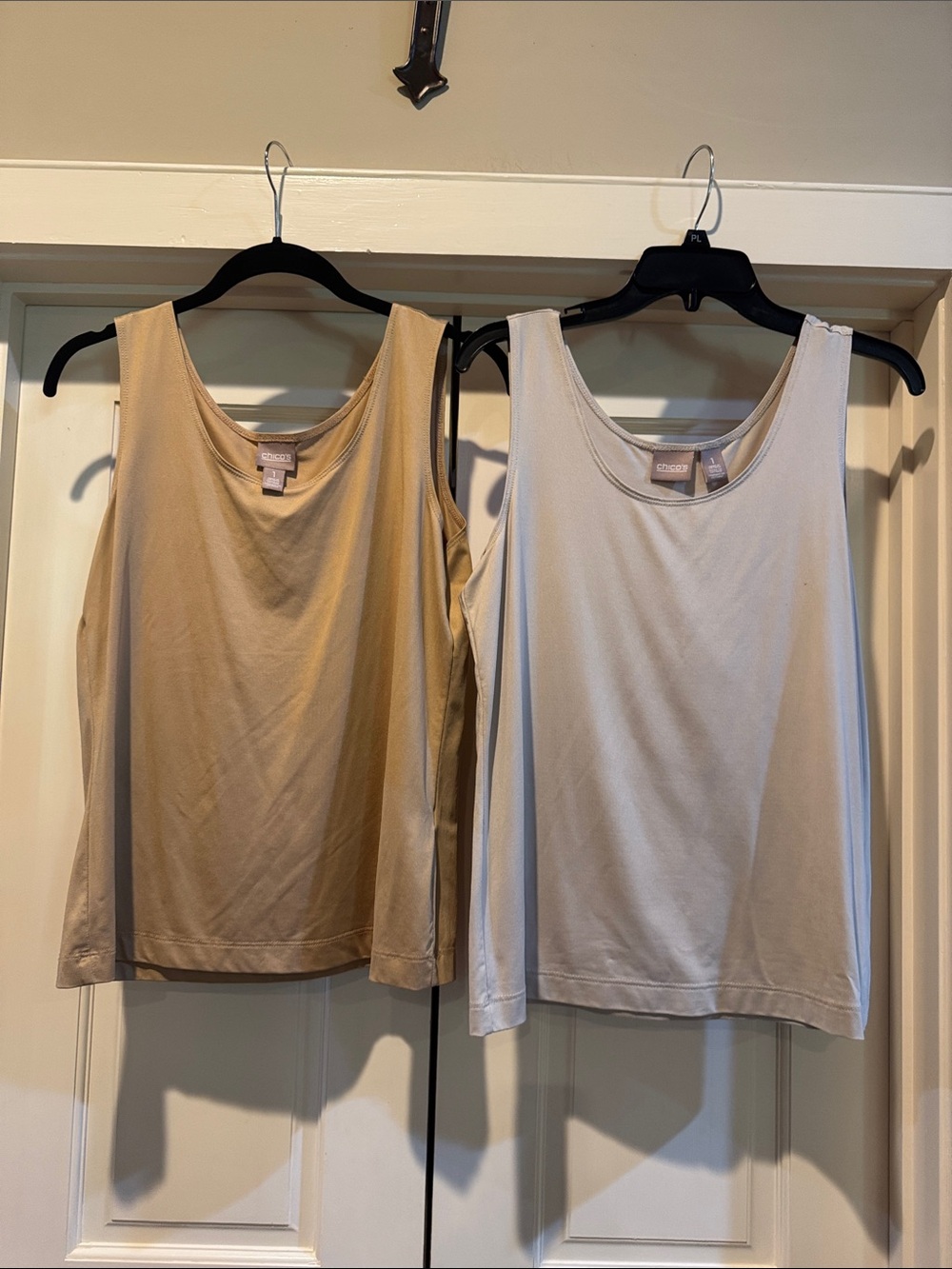 Chico’s Sleeveless Tank Tops in Tan and Cream - Pair